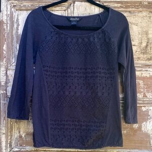 Lucky Brand Blue Ribbed Blouse with 3/4 Sleeves